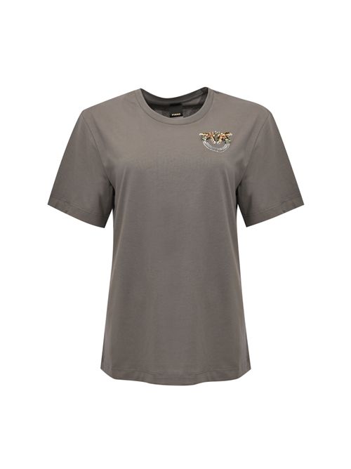 T-shirt Strepitoso in jersey di cotone con ricamo gioiello Grigio PINKO | 105526 A33FK10